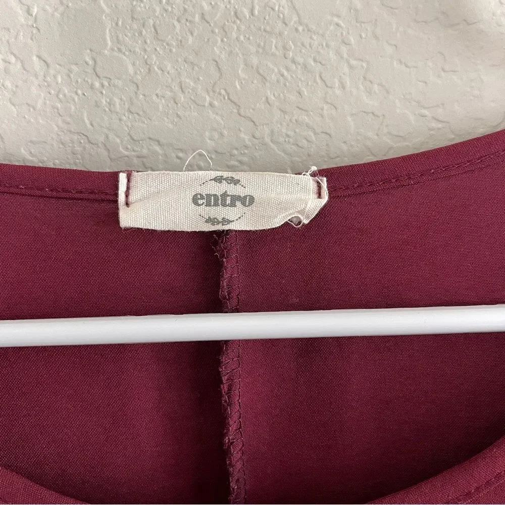 Entro Blouse Rolled Short Sleeve Burgundy Small 100% Polyester - Picture 3 of 4